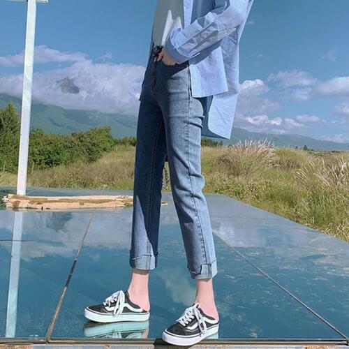Ankle-length Mom Trousers Blue Plus Size Denim Pants Women Slim Casual Straight Female Jeans 2021 summer Fashion High Waist