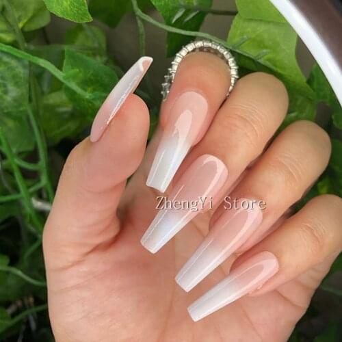 Long Ombre Fake Nails Coffin Artificial Colored Impress False Nail Art Tips New Years Faux Ongles Wedding Decorating Fingernails