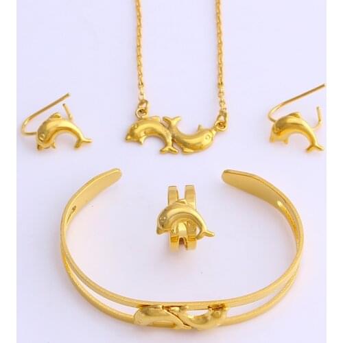 Fansheng new design gold dolphin Ethiopia baby anniversary gift lovely earring/ring/necklace/bangle jewelry sets free shipping