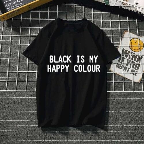Black is my happy colour letter Print T-Shirt for Women Summer women clothes 2019 kawaii tumblr women t shirt black tee top