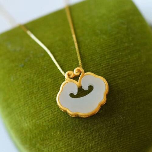 Natural Hetian Jade White Jade Pendant Inlaid S925 Sterling Silver Rich Lock of Good Wishes Retro Chinese Style Female Pendant P