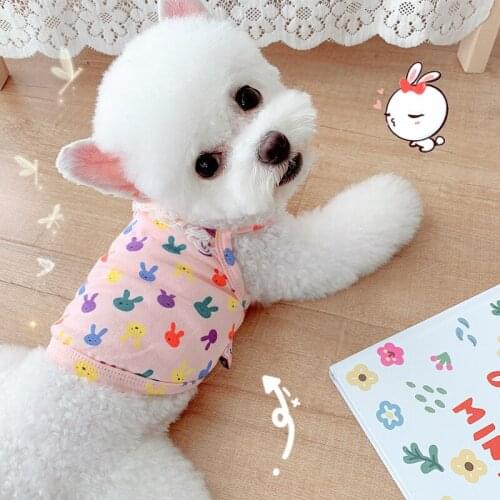 HOKERBAT Rabbit Print Teddy Bichon Hiromi Cat Schnauzer Poodle Dog Clothes Short Sling Summer Pet Clothes Thin