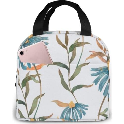 Insulated Lunch Bag Thermal Blue Flower Tote Bags Cooler Picnic Food Lunch Box Bag
