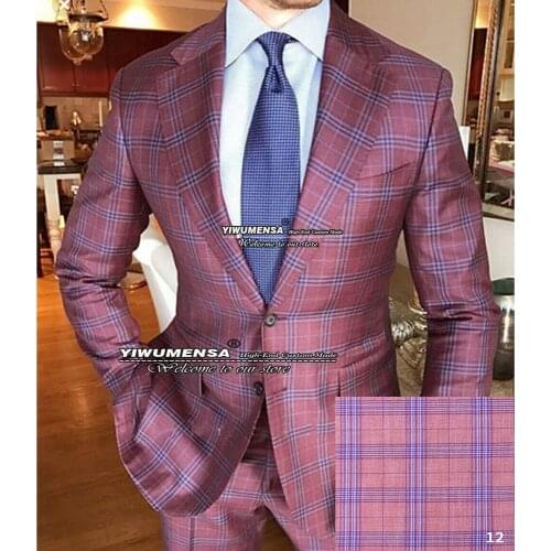 YIWUMENSA Formal Men Suits Windowpane Groom Wear Jacket With Pants Slim Fit Prom Party Daily Tailor-Made Business Blazers Coat