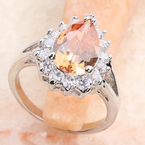 Good-Looking Brown Morganite 8*12mm Semi-precious Stone Silver Cool For Women Ring Q2431