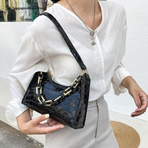 M68C Retro Underarm Bag Leather Clutch Bag Chain Strap Tote Trendy Zipper Handbag