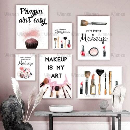 Fashion Posters and Prints Make Up Wall Art Makeup Pen Modern Scandinavian Style Wall Paintings Woman Bedroom Decoration Picture