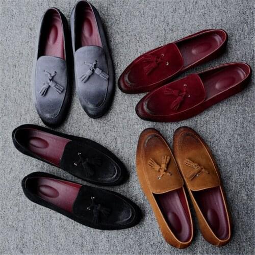 Elegant Suede Leather Men Shoes Casual Tassel Slip On Loafers Moccasins Soft Breathable Suede Mens Shoes Drivings