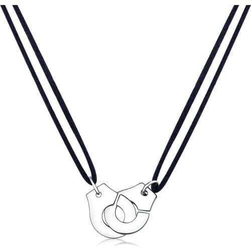 Men Women France Stainless Steel Handcuff Les Menottes Pendant Necklace With Adjustable Rope Bijoux Collier