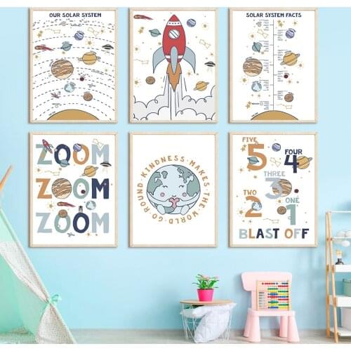 Rocket Space Astronaut Planet Earth Nursery Wall Art Canvas Painting Nordic Posters And Prints Wall Pictures Child Room Decor