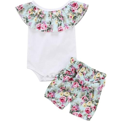 Newest Toddler Kids Baby Girl Floral Romper Tops Pants Home Outfits Set Clothes