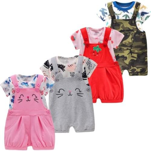 Newborn Baby Girl Clothes 2021 Spring Summer T-shirt+Suspender Shorts Jumpsuit 2PCS Infant Fashion Baby Girl Outfit 9M-36M