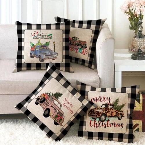 Original Design of Christmas Pillowcase Black and White Checked Elk 45 Cm * 45 Cm Home Decoration Pillowcase Sofa Pillow