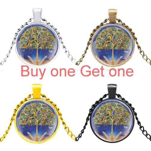 Hand of Friendship Tree of Life Design Bronze Glass Dome Cool Necklace Men Women Charm Pendant Jewelry Gift