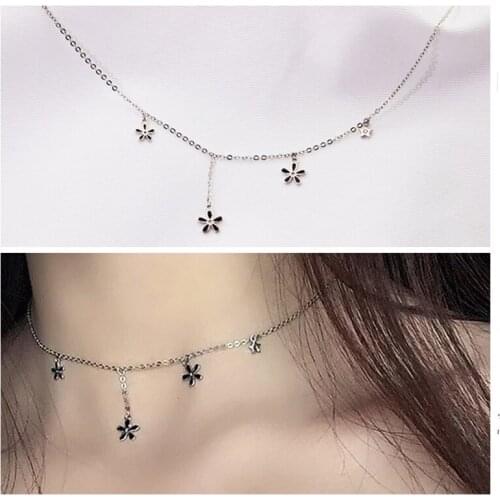 Quality Silver Plated Necklace Female Clavicle Accessories Trend Zircon Black Flower Pendant Women Choker Jewelry On Neck