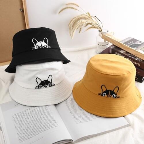 Fashion Dog Bucket Hat for Women Summer Panama Outdoor Hiking Beach Fishing Cap Sunscreen Female Sunhat