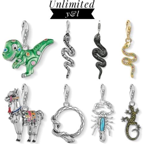 Black Snake Alpaca Llama Charm Pendants 925 Sterling Silver Jewelry Lizard Scorpion Dinosaur Accessories for Necklaces Women Men