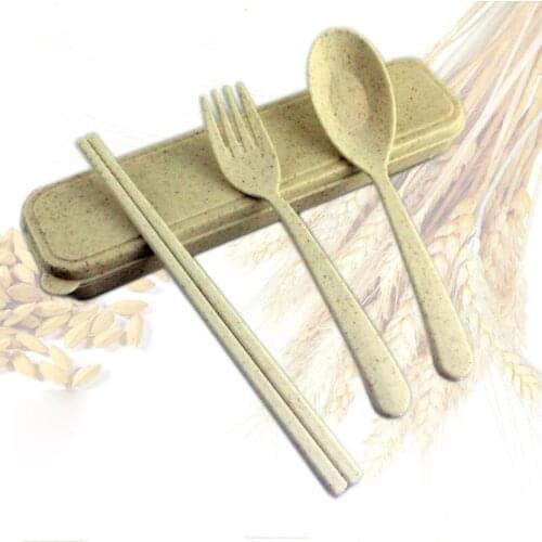 Wheat Straw Children Fork Portable Travel Recyle Chopsticks Chinese Dinner Rice Scoop Chinese Salad Fork Tableware 3pcs/set