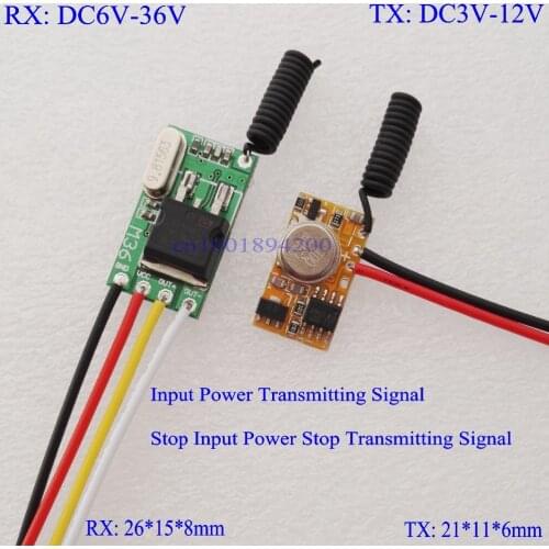 DC6V-36V RX + DC3V-12V TX RF Remote Control Switch Mos Contactless Receiver + Power ON Transmitting Transmitter Trigger M T