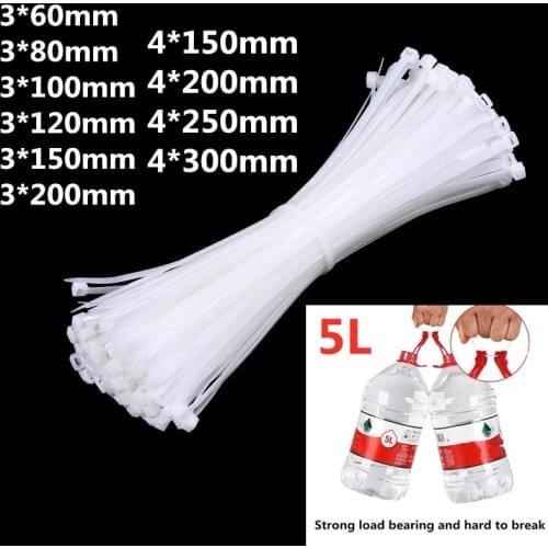 100Pcs Self-locking Plastic Nylon Tie White 3*60 3*200 4*200 Cable Tie Fastening Ring Wraps Strap Nylon Cable Tie cable ties
