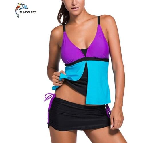 Sexy Tankinis Swimsuit Women 2pcs Bikini Push up Swimwear Plus Size Tankini with Skort Bottom Padded Bathing Suits