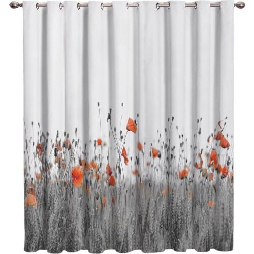Poppy Flower Grey Window Treatments Curtains Valance Living Room Decor Bathroom Outdoor Indoor Drapes Window Kids Room Curtains
