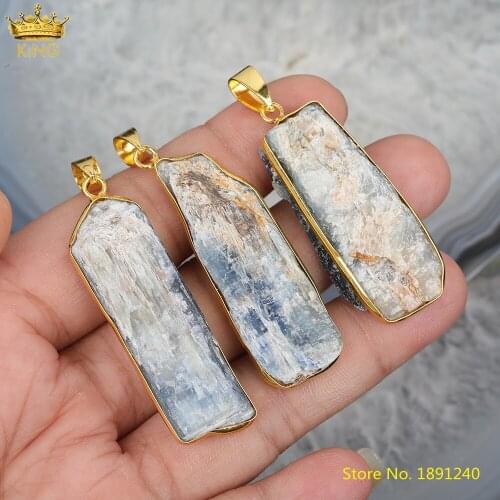 5pcs Natural Blue Kyanite Irregular Rectangle Charms Pendant Findings ,Plated Gold Caps Kyanite Charms For DIY Jewelry Making