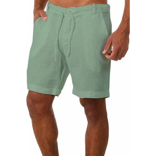 Mens cotton linen shorts Solid color lacing Knee Length casual linen shorts male summer sports Beach Shorts men