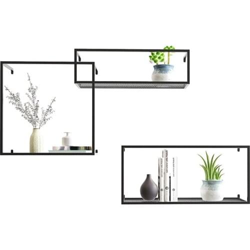 Nordic wrought iron wall shelf living room TV decoration creative lattice bedroom simple ins book
