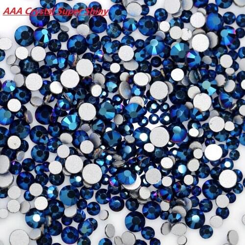 Crystal Rhinestones BLUE HEMATITE NEW COLOR Nails Art Decoration SS3-SS30 Flatback Glue On Strass Stones DIY Crafts Garments