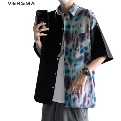 VERSMA Korean Trendy Ulzzang Tie Dye Patchwork Vintage Shirt Men Women Hip Hop Streetwear Loose Retro Shirts Male Dropshipping
