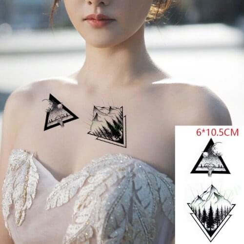 Waterproof Temporary Tattoo Sticker Forest Moon Mountain Tree Triangle Body Art Flash Tattoo Fake Tattoo for Women Men