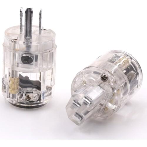 Hi-End Transparent Clear rhodium Plated Copper Male Mains AC Power Cord Inlet Power Plug Connector for Hifi Audio power cable