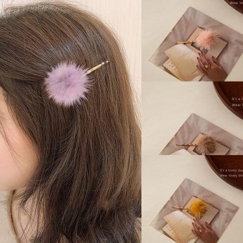 Ruoshui Mink Fur Pompom Hairpins Woman Girls Hair Clips Hairgrip Barrettes Hair Accessories Headwear