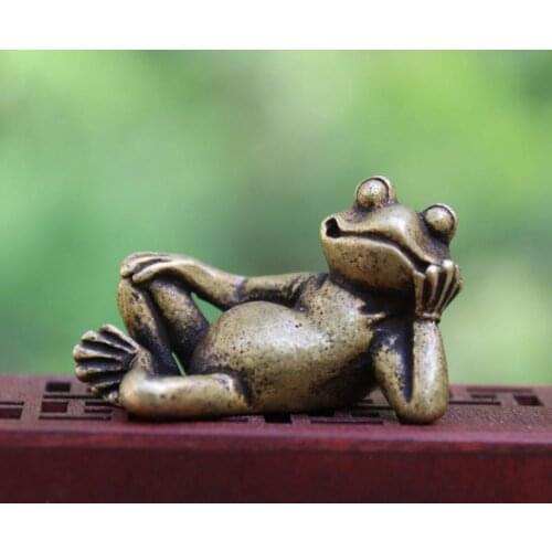 5 CM 100% Pure Bronze China Fengshui Animal Pond Frog Sculpture Statuette kids toys small statue