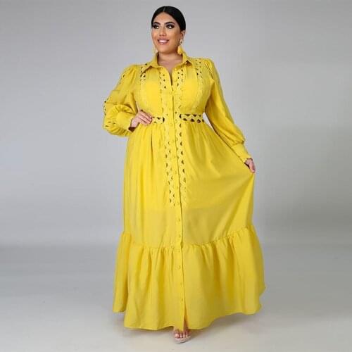 African Maxi Dresses For Women Dashiki Autumn Plus Size Long Sleeve Lace Stitching Hollow Out Robe Fashion Party African Dress