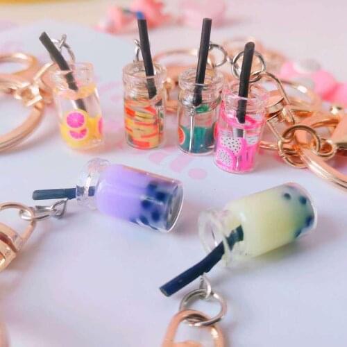 FREE SHIPPING BY DHL 100pcs/lot 2019 New Cute Bubble Tea Keychains Mini Tapioca Tea Keyrings for Gifts