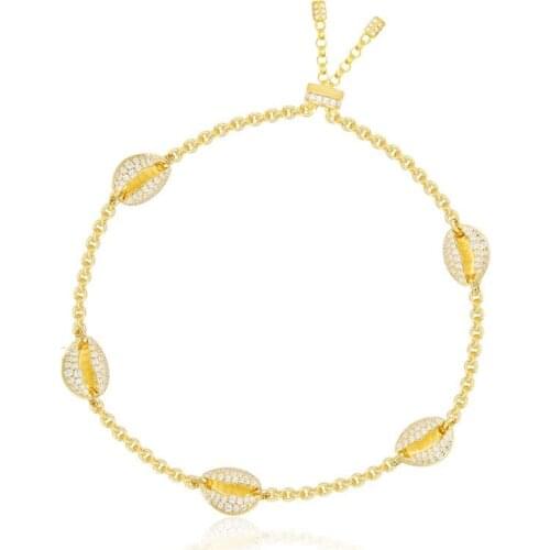High Quality 925 Sterling Silver Yellow Gold Color Toi Et Moi Conch Seashell Zircon Bracelet adjust Women Fine Jewelry