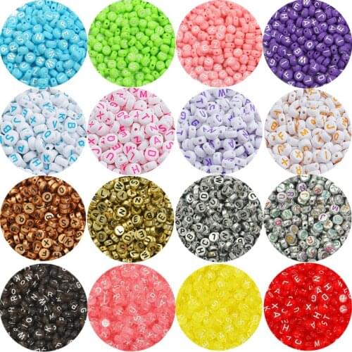 100-500Pcs 7mm Mix Color Round Flat Beads with Letter Acrylic Loose Spacer Seed Beads For Jewelry Making Needlework Bracelet DIY