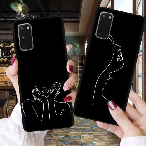 Phone Case For Samsung S8 S9 S10 S20 FE S21 Plus Ultra S10E Abstract Geometric Art Line Face Black Silicone Back Cover Coque