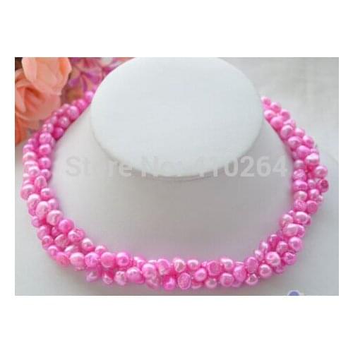 Wholesale_jewelry_wig$ 3row 17" 8mm showy pink baroque freshwater pearl necklace