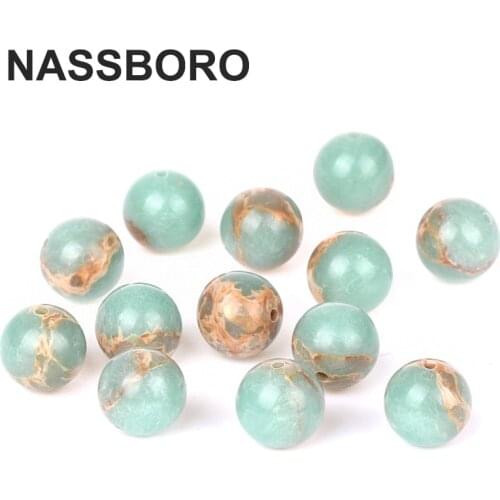 Top Light Blue Imperial Pine Beads Round Loose Natural Stone Bead Ball 4/6/8/10/12/14MM Jewelry Bracelet Making DIY