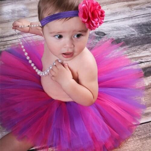 Cute Baby Girls Tutu Skirts Infant Toddler Handmade Fluffy Tulle Ballet Pettiskirt with Flower Headband Kids Party Skirt Clothes