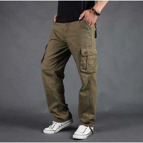 2022 Mens Autumn New Overalls Loose Large Size Casual Pure Cotton Straight Trousers