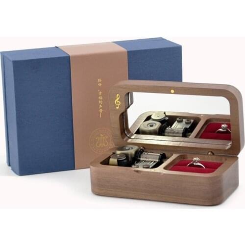Solid wood music box jewelry box ring box practical birthday presents Christmas proposal surprise romance Castle in the Sky