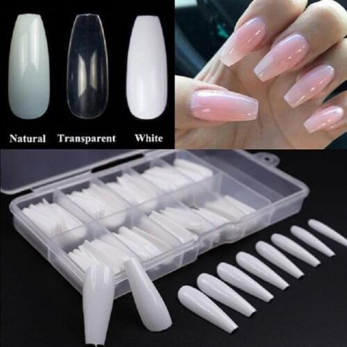 100/600pcs Transparent/Natural Ballerina Nail Art Tips False Coffin Nails Art Tips Flat Shape Full Cover Manicure Fake Nail Tips