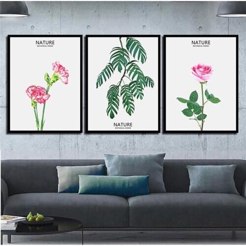 Natural Landscape Pink Purple Rose Flower Green Plant Leaves Canvas Painting Wall Picture Printing Poster Living Room Home Decor