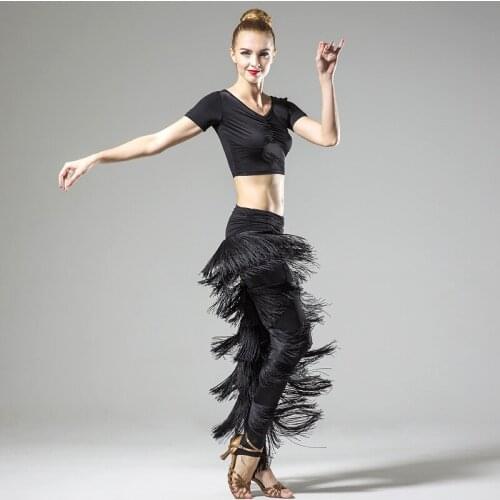 Newest Latin Dance Pant For Ladies Black Tassel Sexy Trousers Women Good Quality Square Latino Ballroom Dinner Long Pants 1172