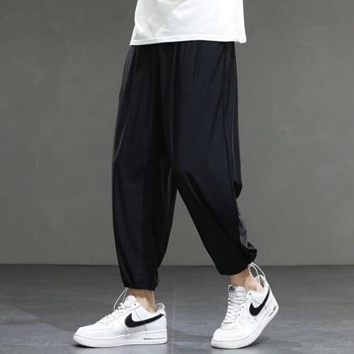 New Fashion Mens Summer Ice Silk Pants Casual Loose And Light Pants Jogging Street Style Thin Trousers Breathable Sportswear