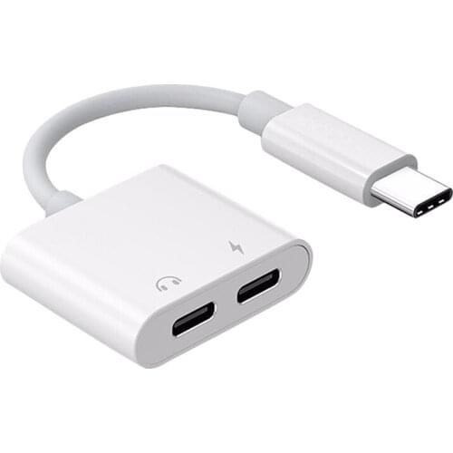 New 2 in 1 Dual Type C Headphone Adapter USBC Splitter Jack AUX o Charging Converter for Huawei Samsung Xiaomi